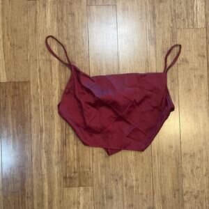 Shein Womens Burgundy Satin Cami Top With Adjustable Straps & Bow Back Detail